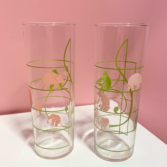 Vintage monkey elephant drinking glasses